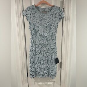 Lulu's Floral Lace Midi Dress in Soft Blue